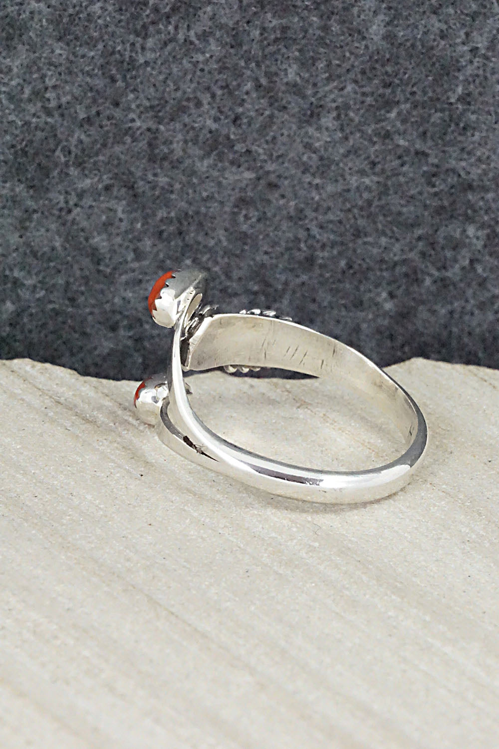 Coral & Sterling Silver Ring - Harris Largo - Size 12.5