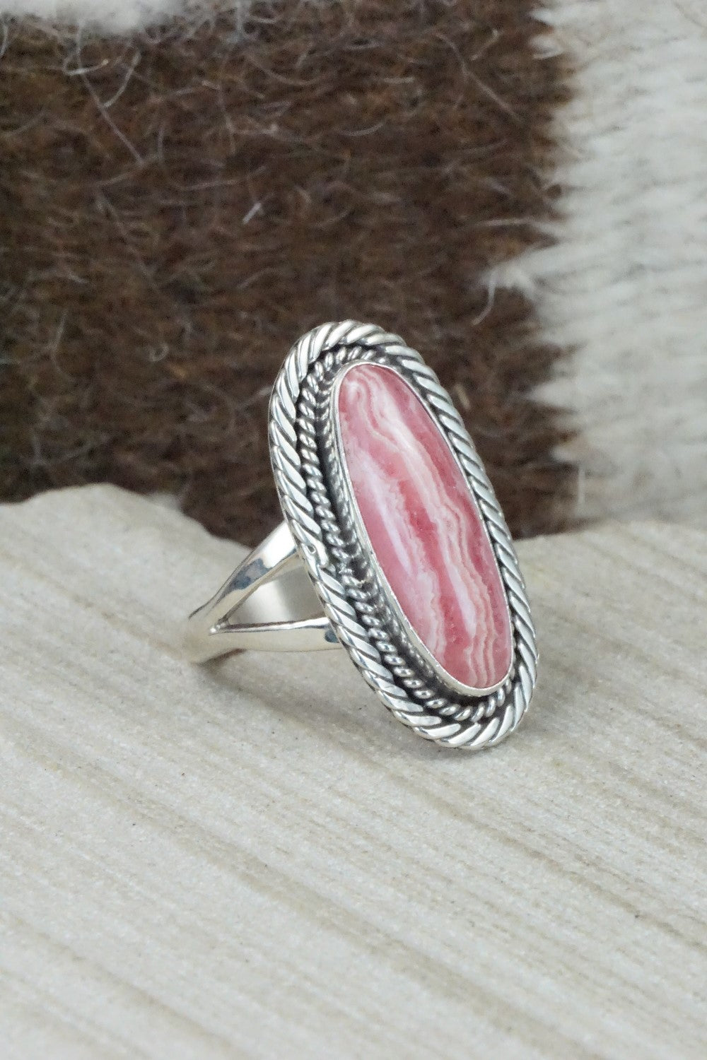 Agate & Sterling Silver Ring - Navajo - Size 9