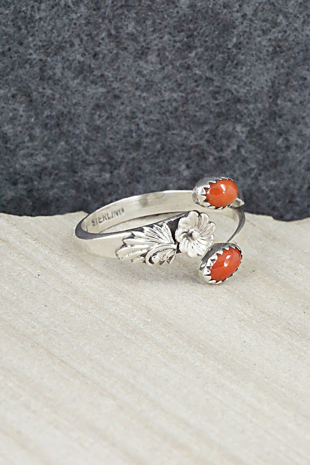 Coral & Sterling Silver Ring - Harris Largo - Size 12.5