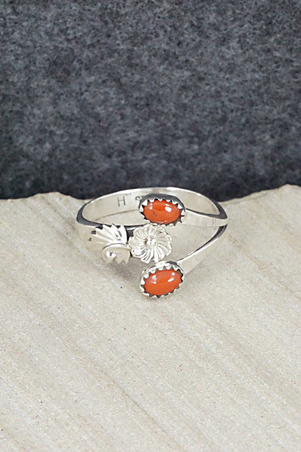 Coral & Sterling Silver Ring - Harris Largo - Size 11