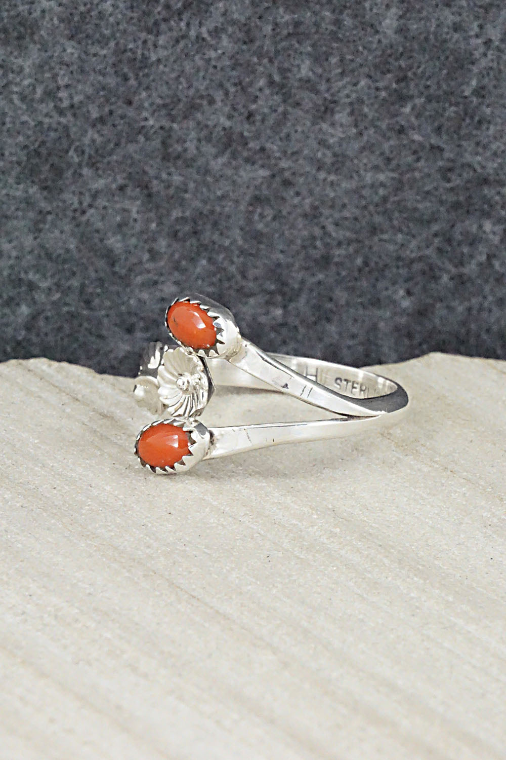 Coral & Sterling Silver Ring - Harris Largo - Size 11