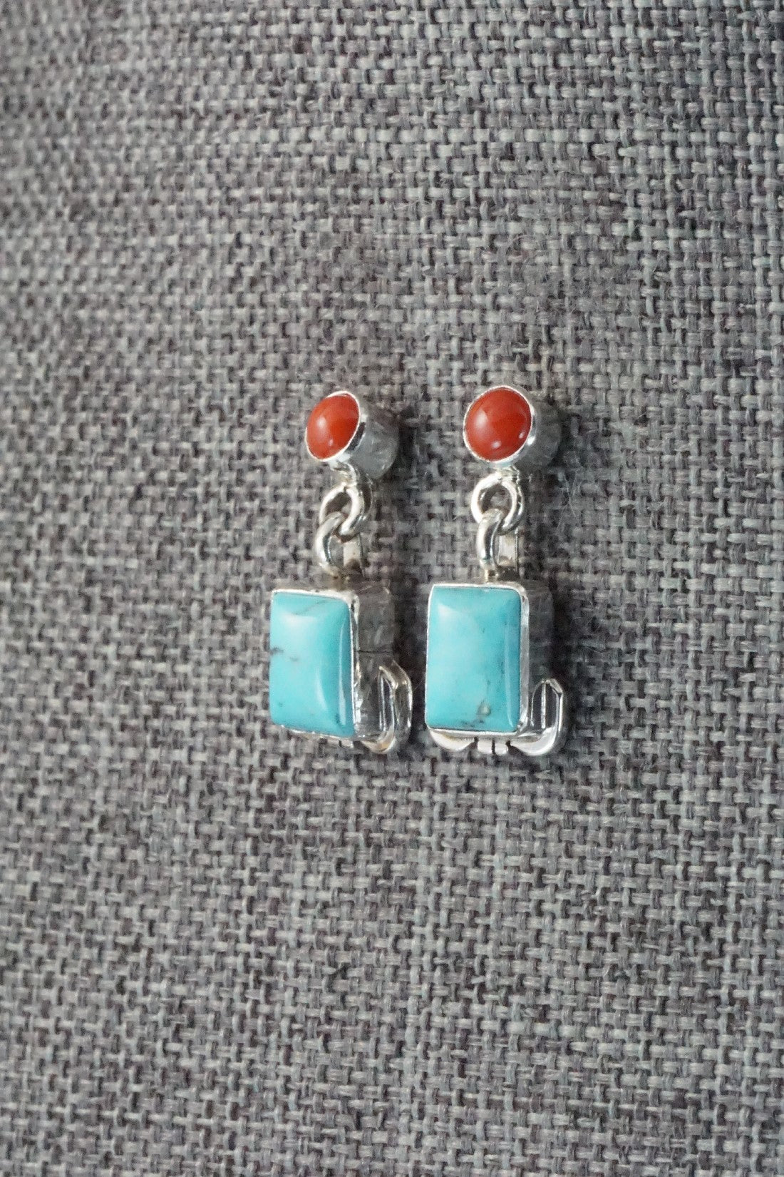 Turquoise & Coral Sterling Silver Earrings - Verley Betone