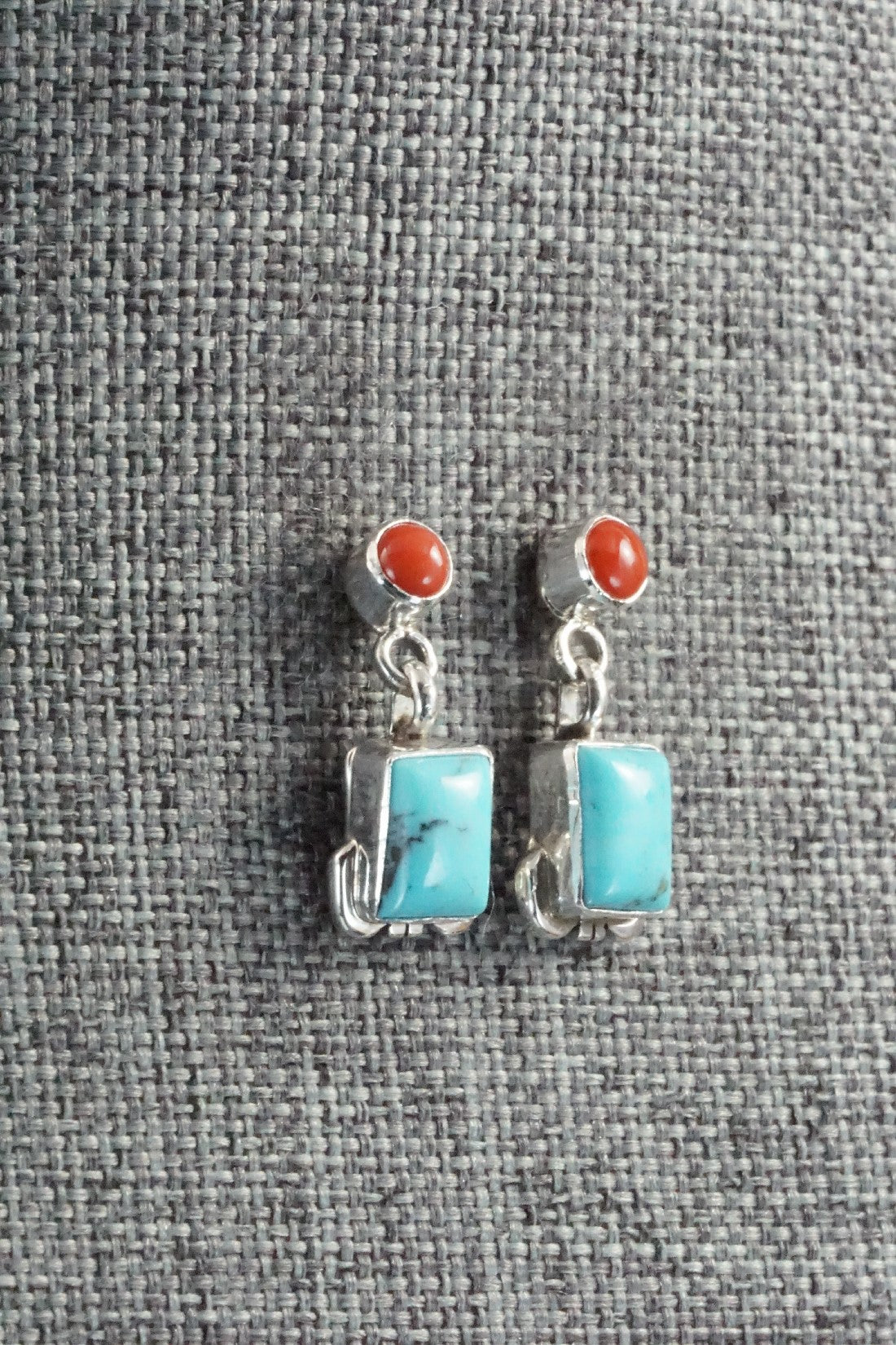 Turquoise & Coral Sterling Silver Earrings - Verley Betone
