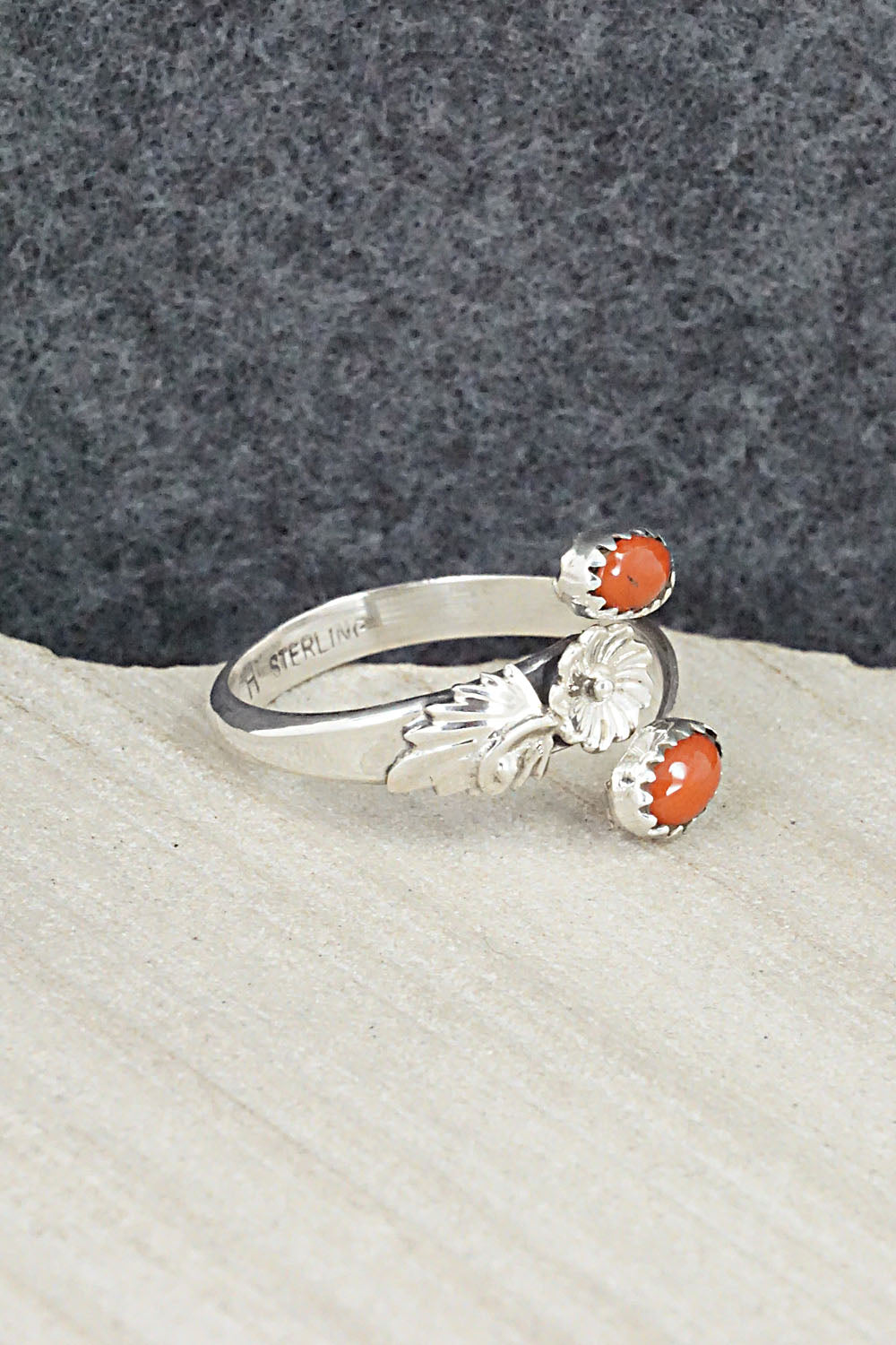 Coral & Sterling Silver Ring - Harris Largo - Size 11