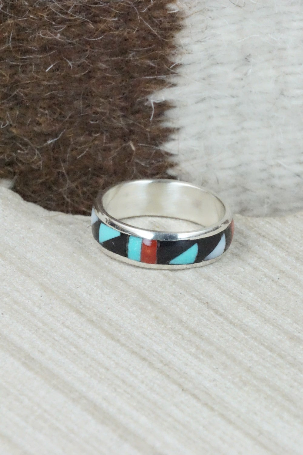 Multi Stone & Sterling Silver Inlay Ring - Rodney Lalio - Size 9