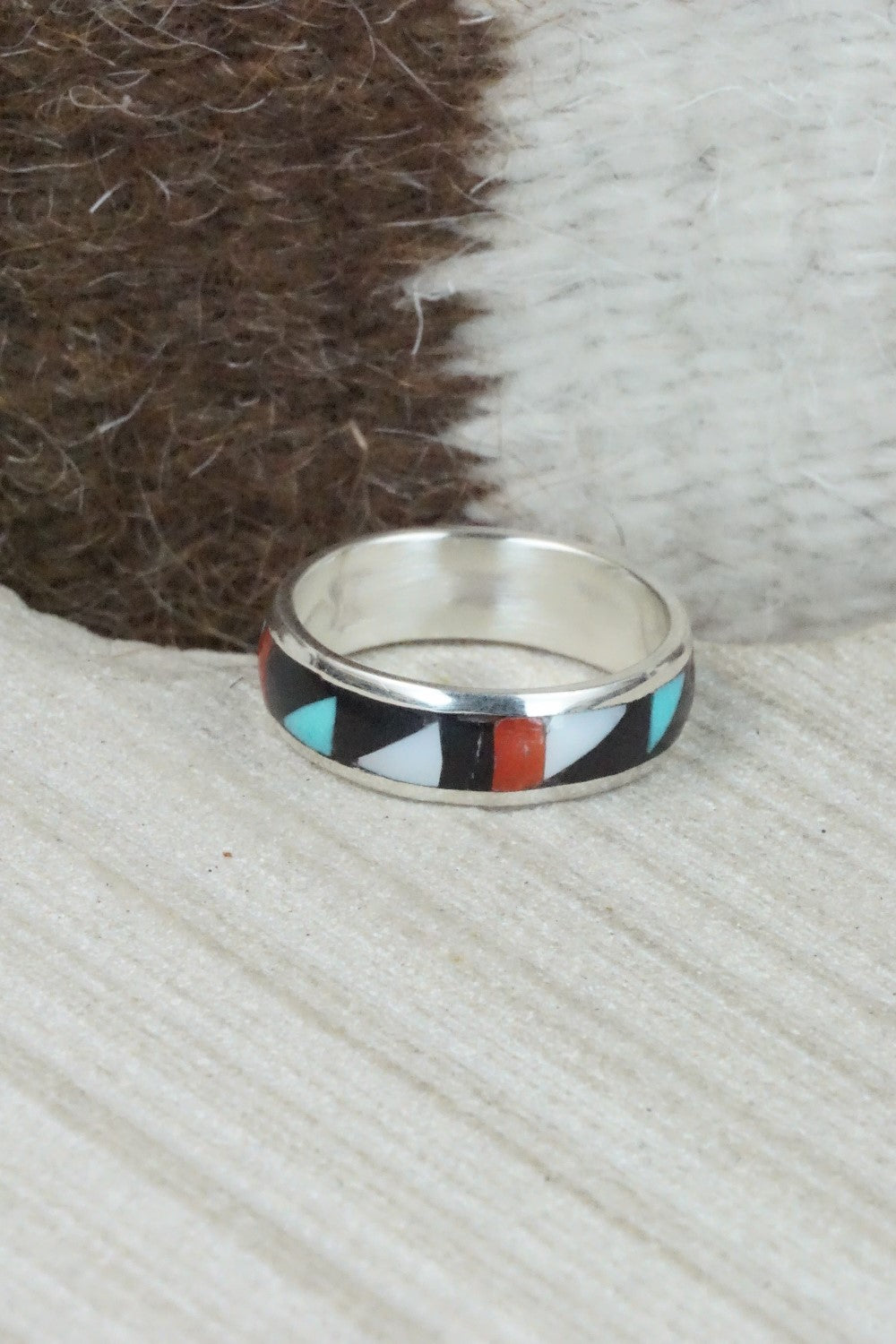 Multi Stone & Sterling Silver Inlay Ring - Rodney Lalio - Size 9