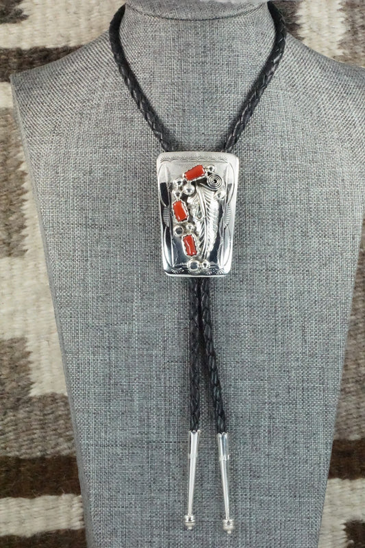 Coral & Sterling Silver Bolo Tie - Wilbur Myers