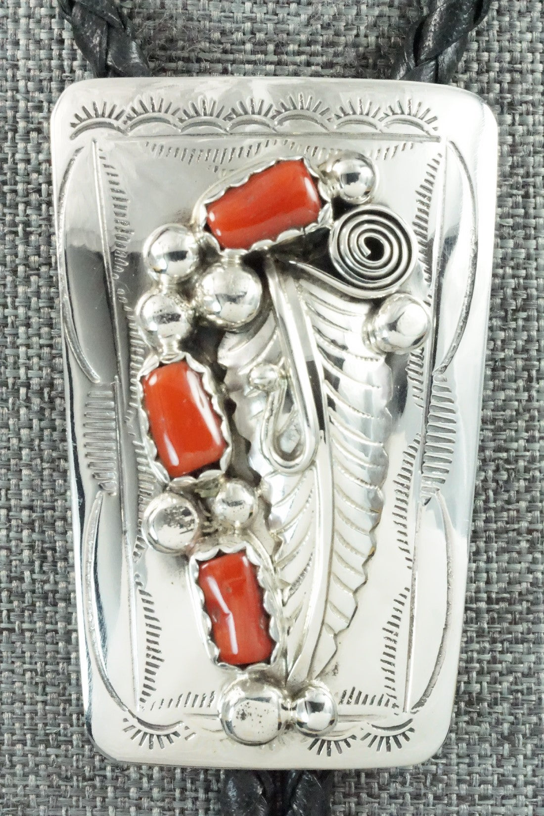 Coral & Sterling Silver Bolo Tie - Wilbur Myers