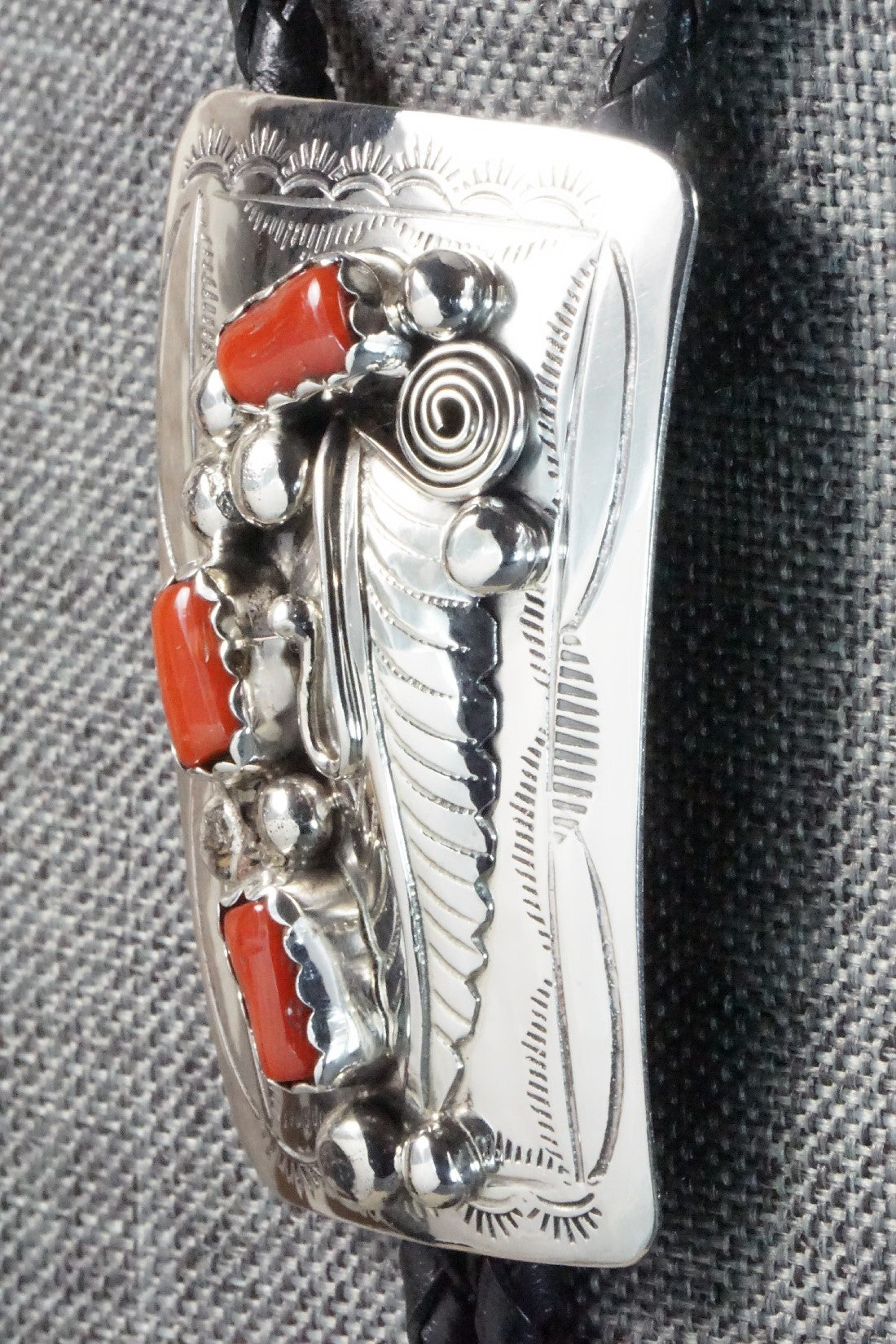 Coral & Sterling Silver Bolo Tie - Wilbur Myers