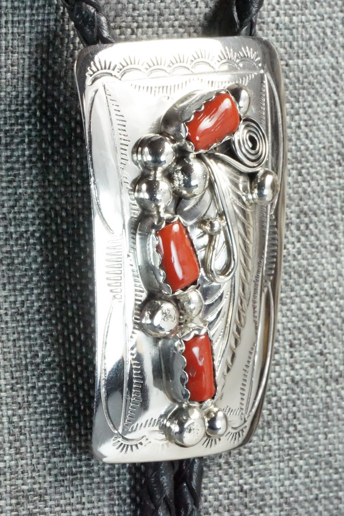 Coral & Sterling Silver Bolo Tie - Wilbur Myers
