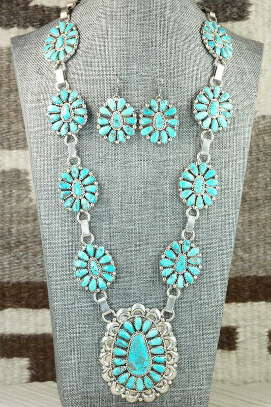 Turquoise & Sterling Silver Necklace and Earrings - Justina Wilson