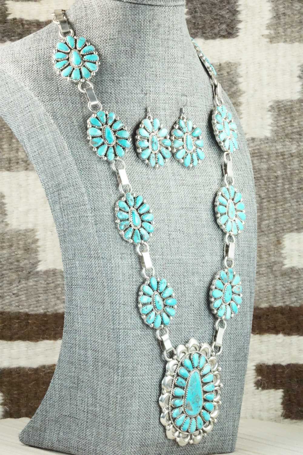Turquoise & Sterling Silver Necklace and Earrings - Justina Wilson