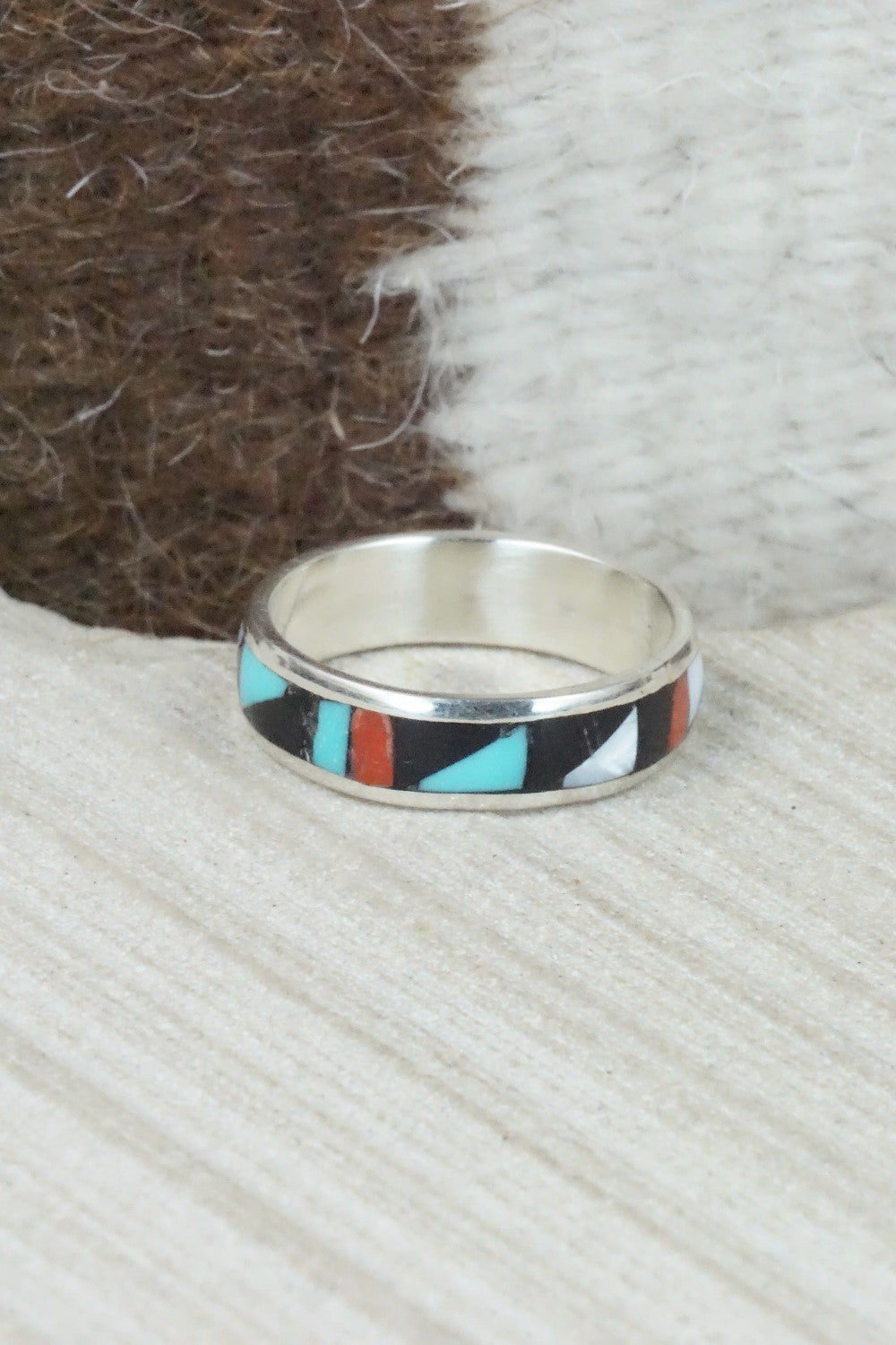 Multi Stone & Sterling Silver Inlay Ring - Rodney Lalio - Size 10.75