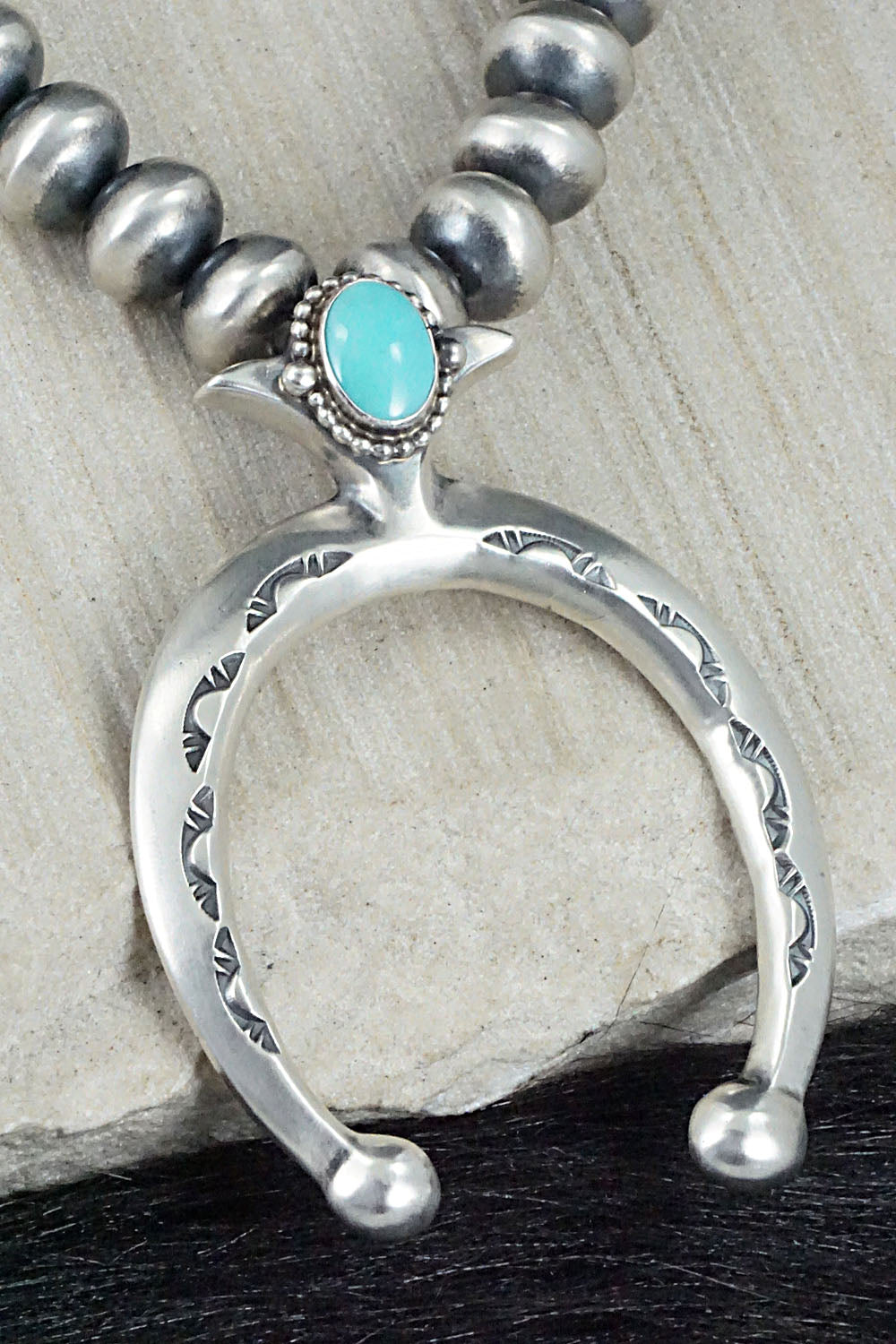 Turquoise & Sterling Silver Navajo Pearl Necklace - Jan Mariano
