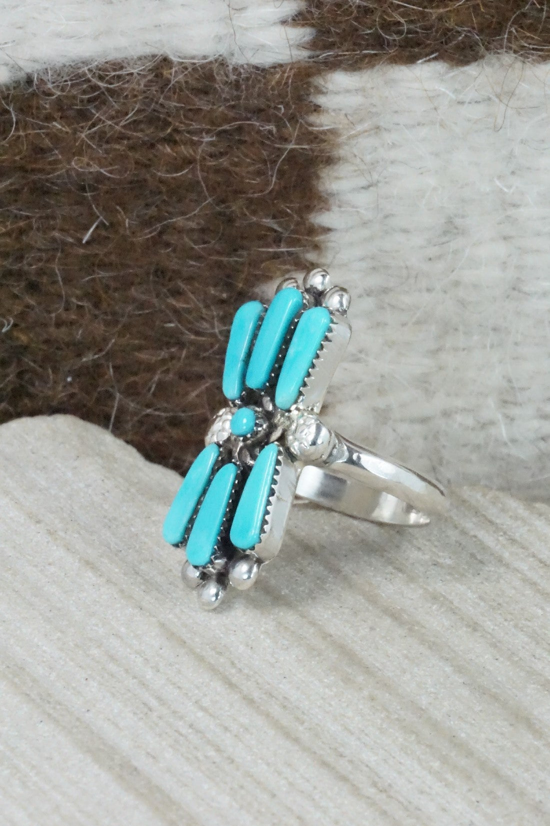 Turquoise & Sterling Silver Ring - Carlene Hattie - Size 6.5