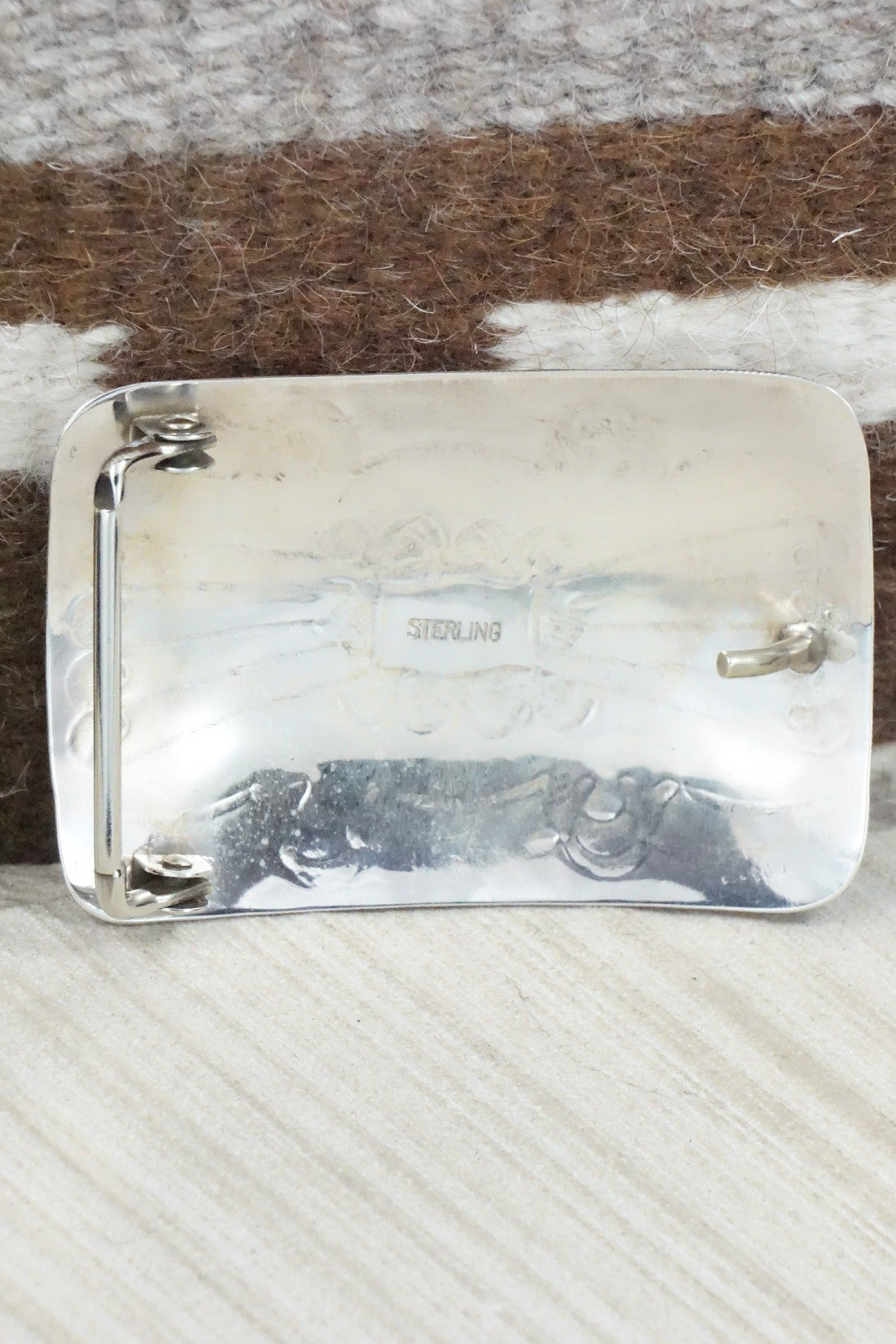 Turquoise, Coral & Sterling Silver Belt Buckle - Joann Silver