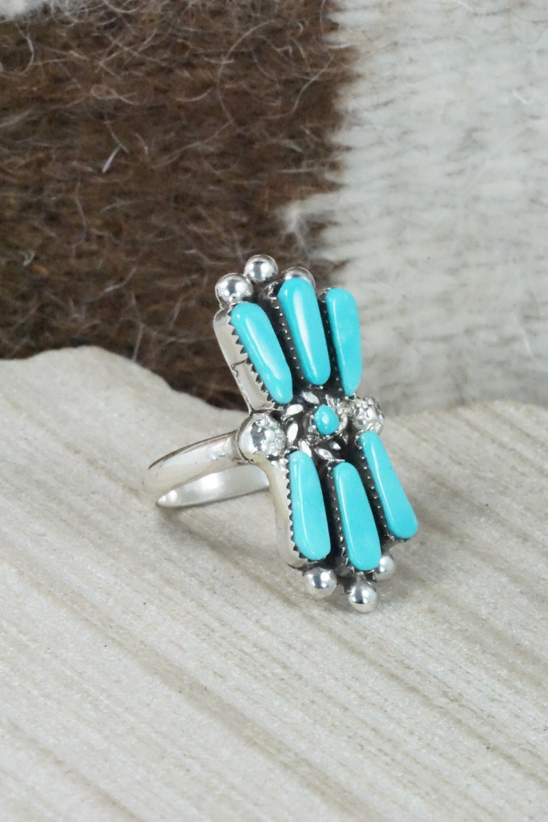Turquoise & Sterling Silver Ring - Carlene Hattie - Size 6.5