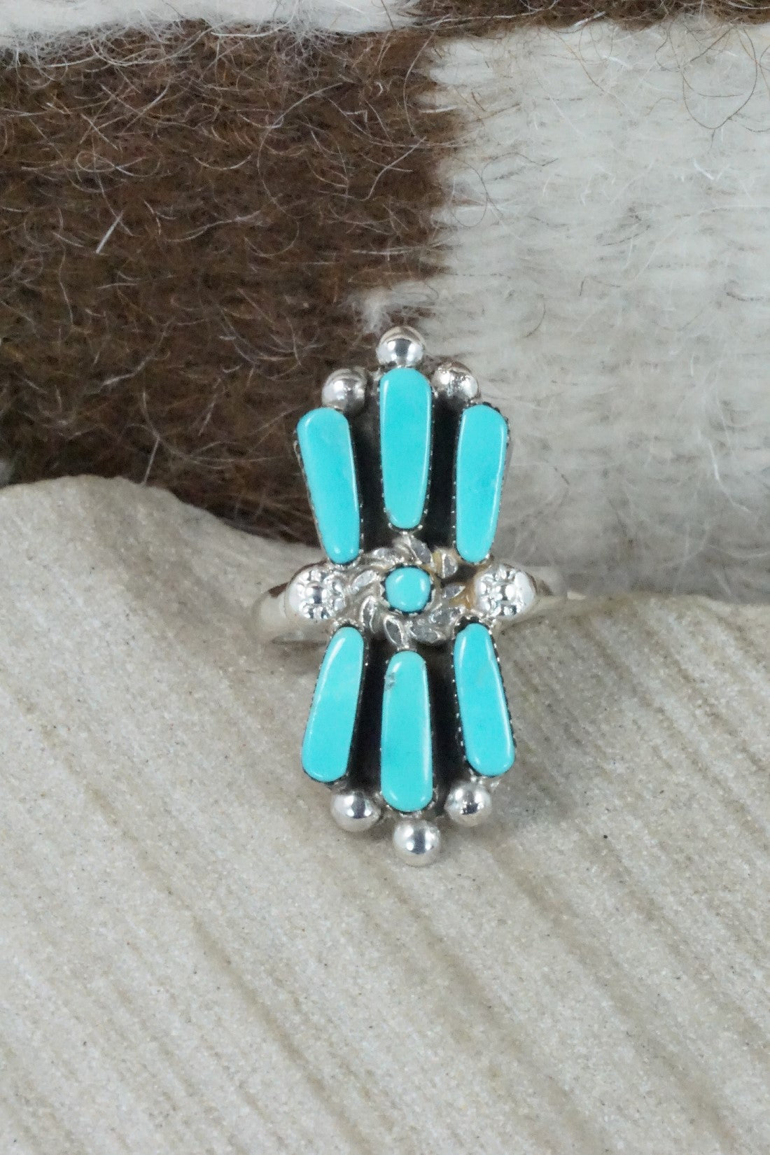 Turquoise & Sterling Silver Ring - Carlene Hattie - Size 5.5