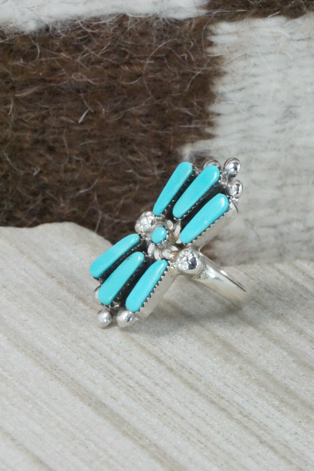 Turquoise & Sterling Silver Ring - Carlene Hattie - Size 5.5