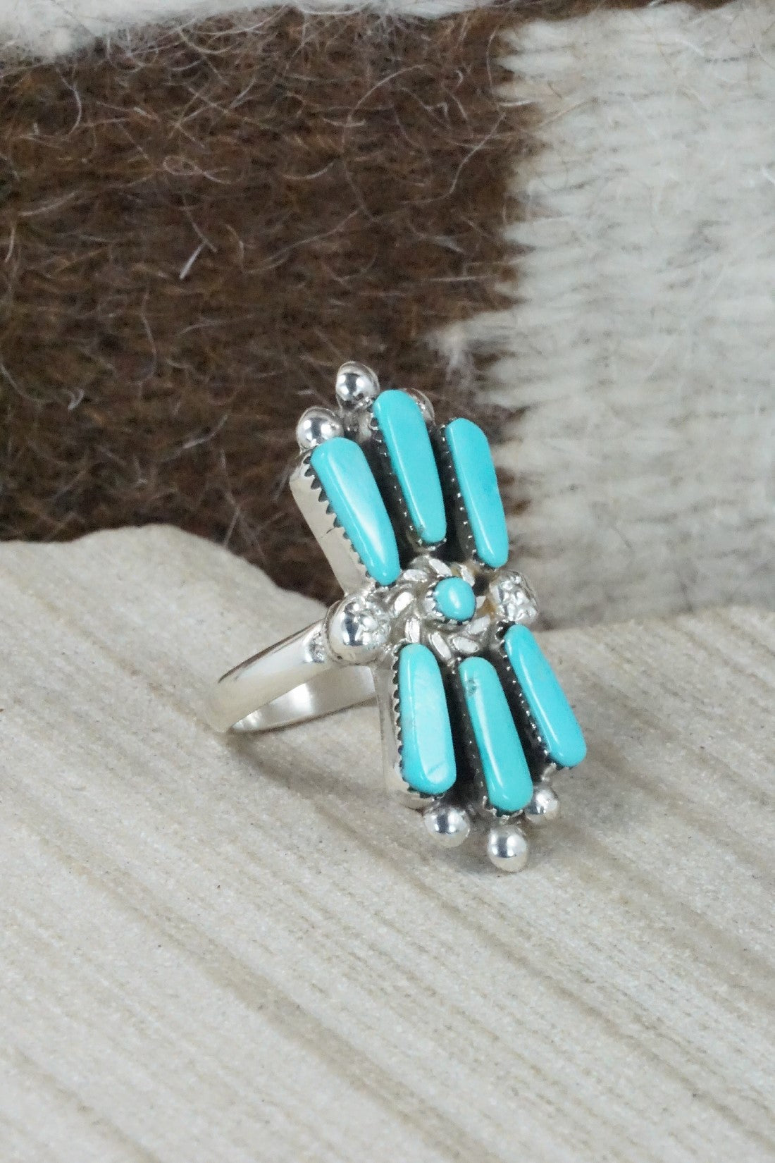 Turquoise & Sterling Silver Ring - Carlene Hattie - Size 5.5