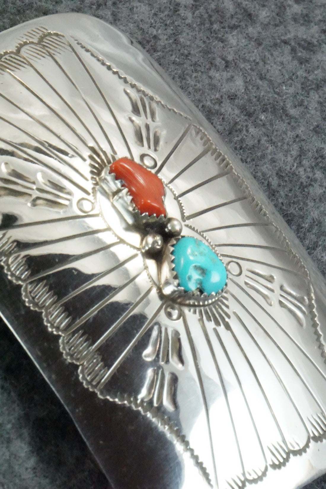 Turquoise, Coral & Sterling Silver Belt Buckle - Joann Silver