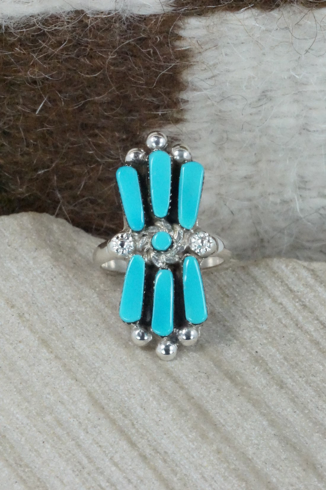 Turquoise & Sterling Silver Ring - Carlene Hattie - Size 6.25