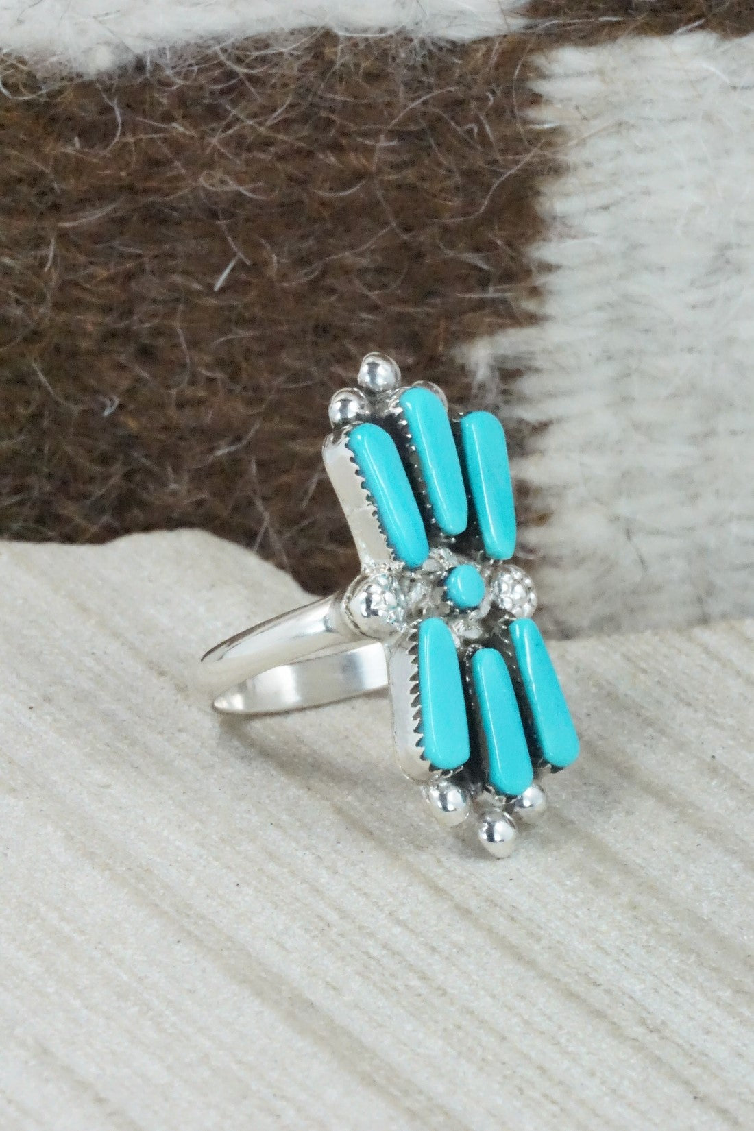 Turquoise & Sterling Silver Ring - Carlene Hattie - Size 6.25