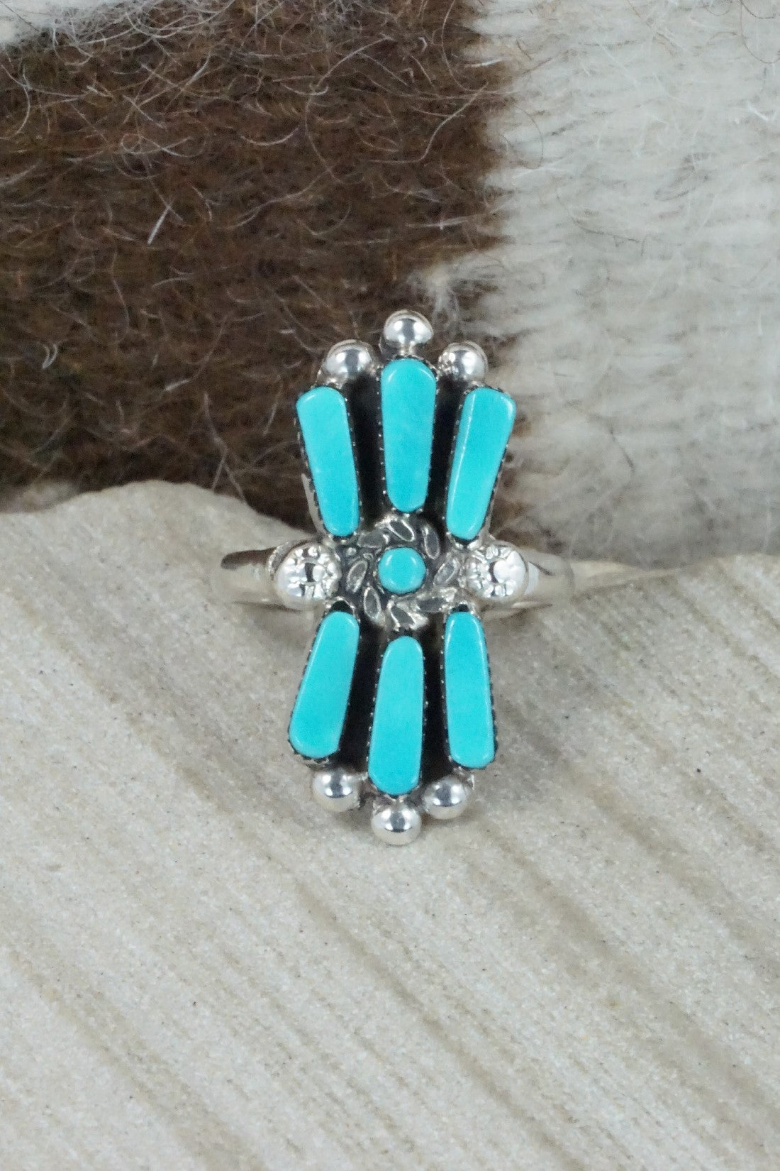 Turquoise & Sterling Silver Ring - Carlene Hattie - Size 8.25