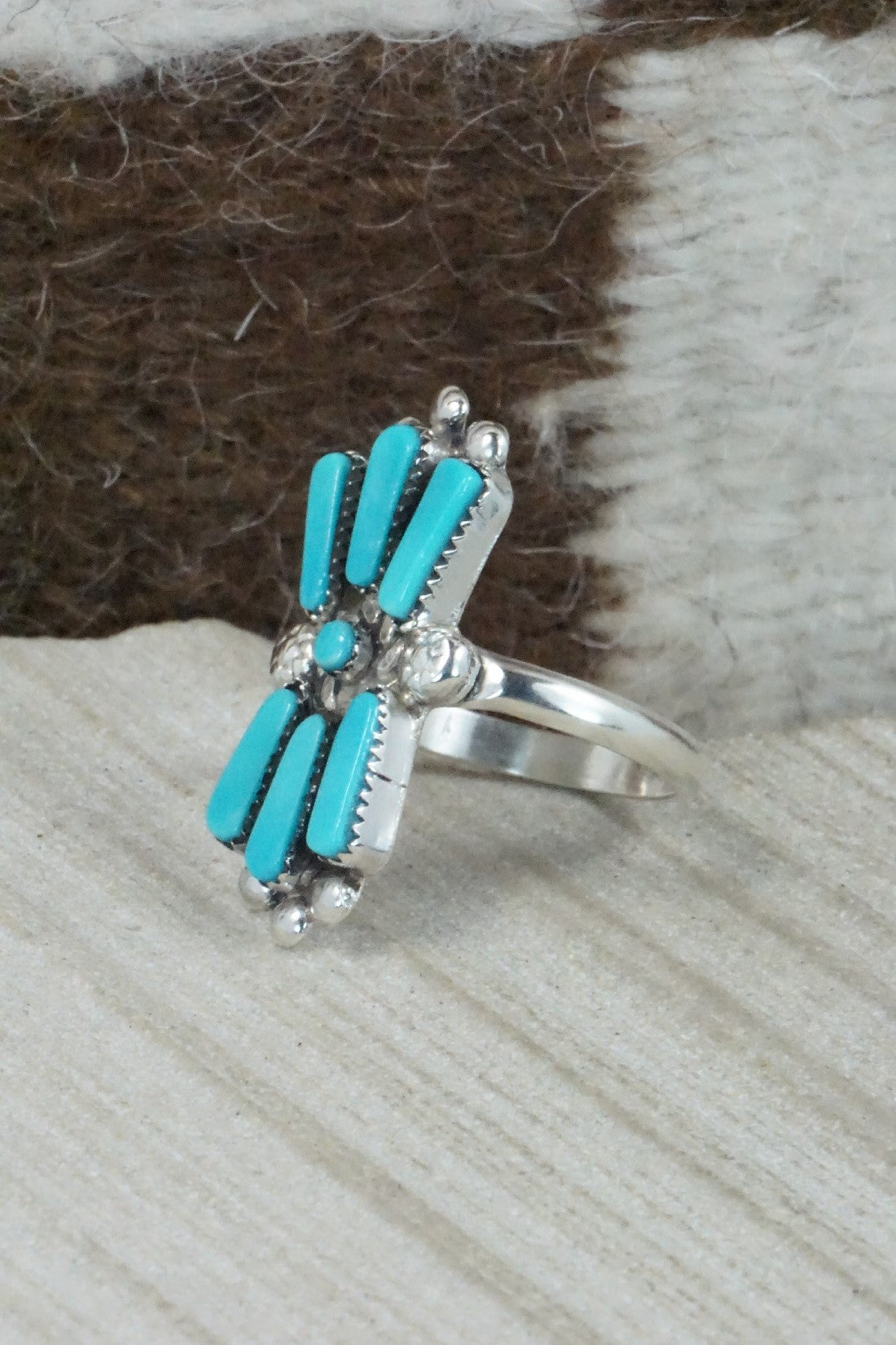 Turquoise & Sterling Silver Ring - Carlene Hattie - Size 8.25