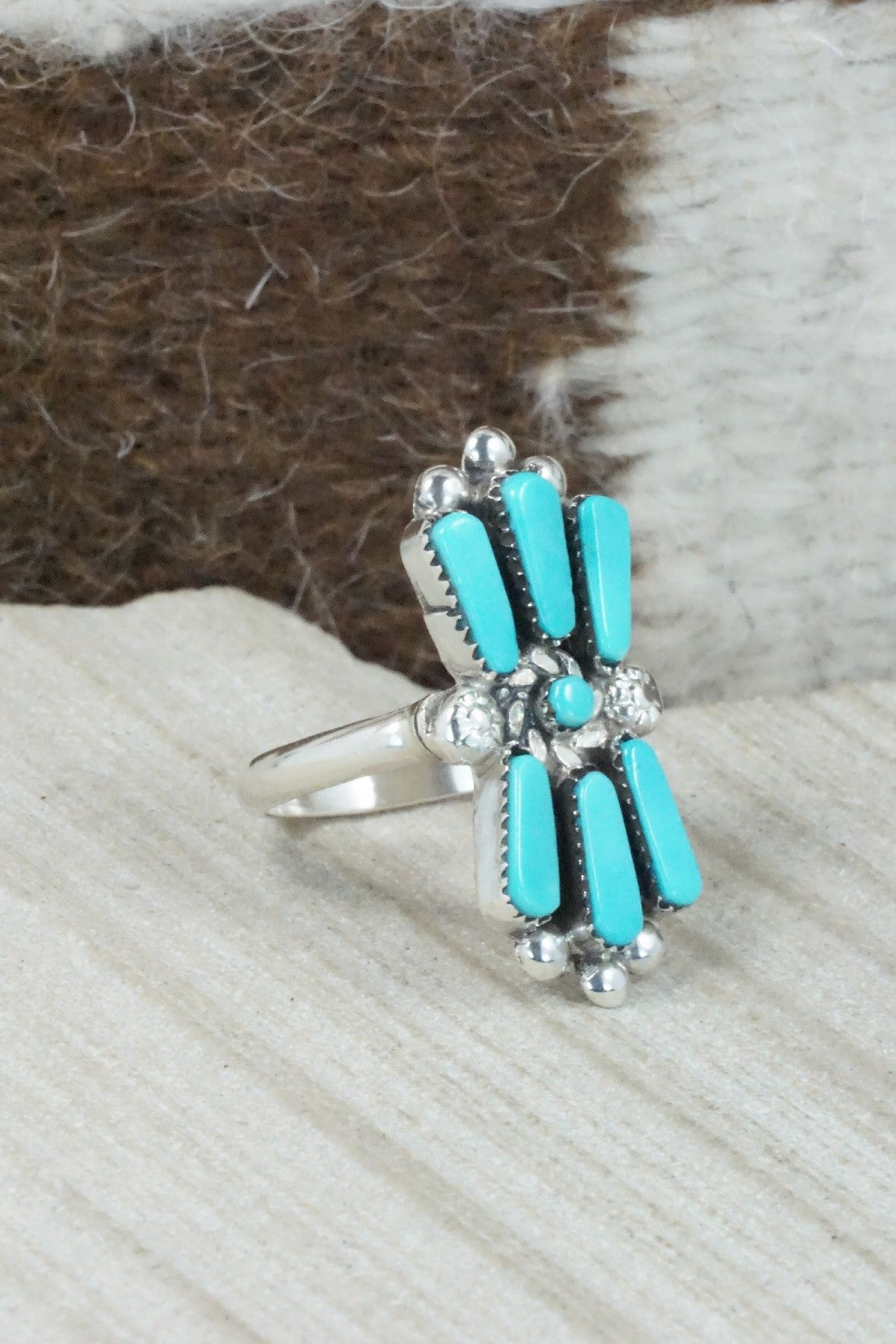 Turquoise & Sterling Silver Ring - Carlene Hattie - Size 8.25