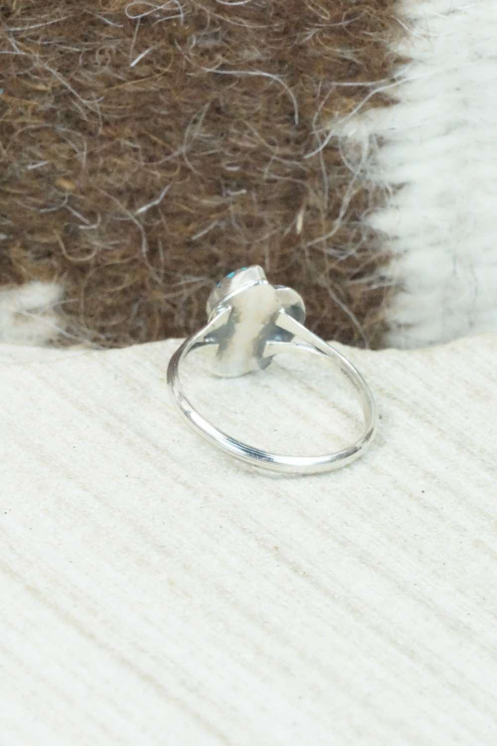 Turquoise, Coral & Sterling Silver Ring - Betty Hawthorne - Size 4.5