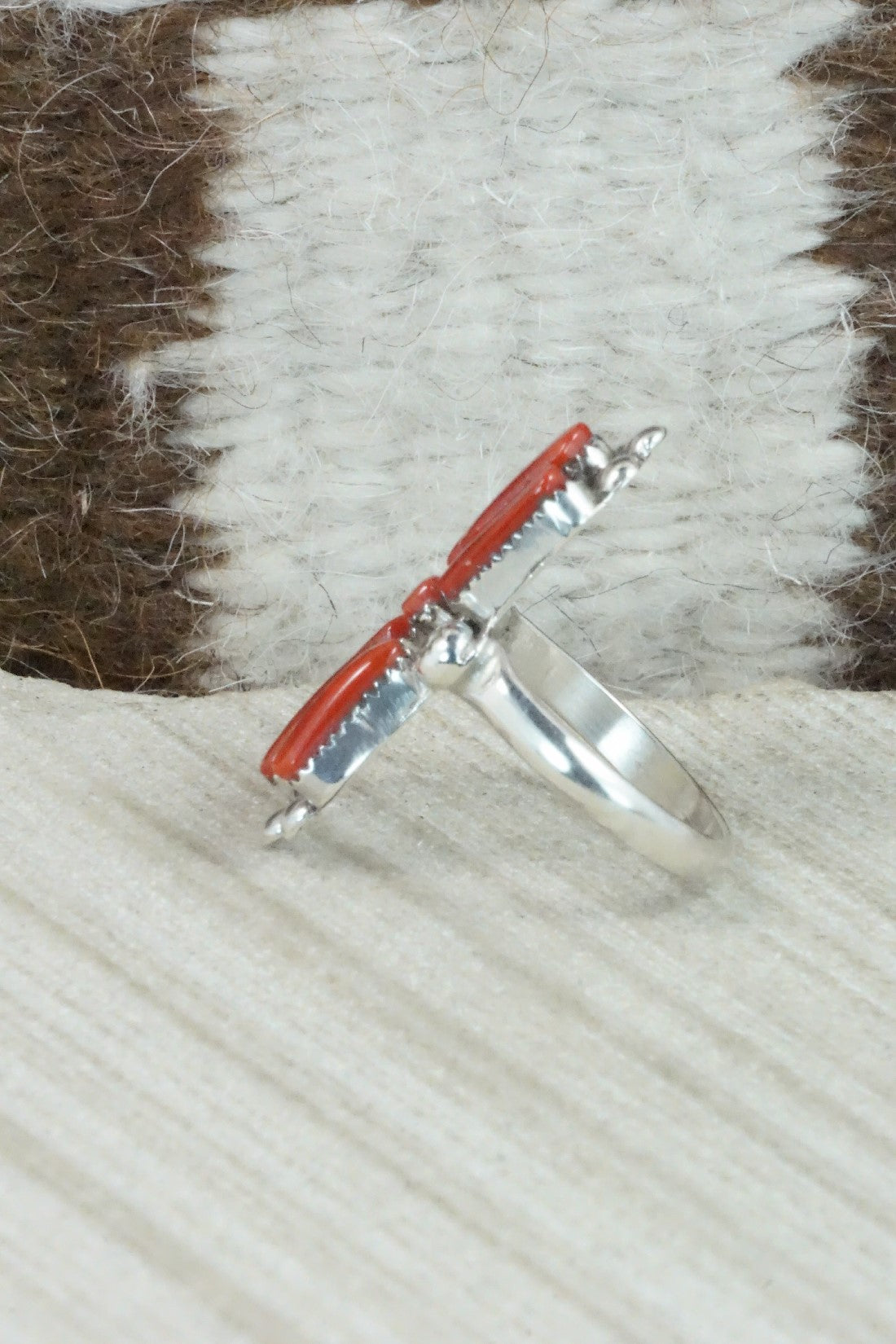 Coral & Sterling Silver Ring - Carlene Hattie - Size 6.5