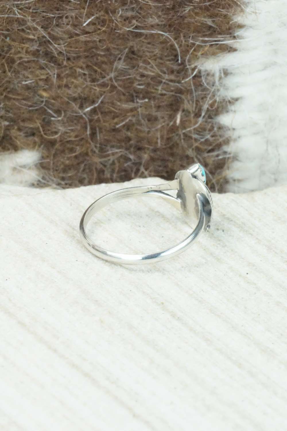 Turquoise, Coral & Sterling Silver Ring - Betty Hawthorne - Size 4.5