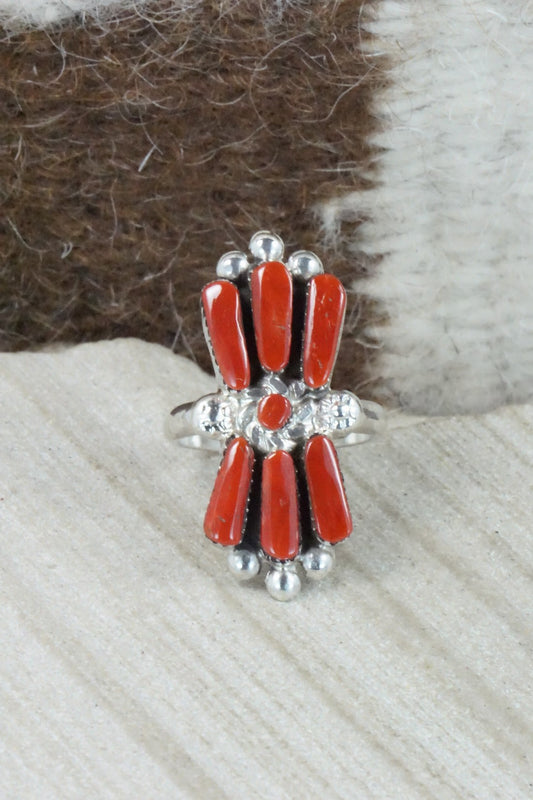 Coral & Sterling Silver Ring - Carlene Hattie - Size 5.75