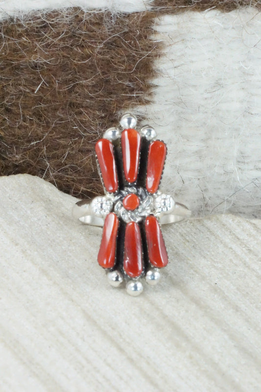 Coral & Sterling Silver Ring - Carlene Hattie - Size 7.5