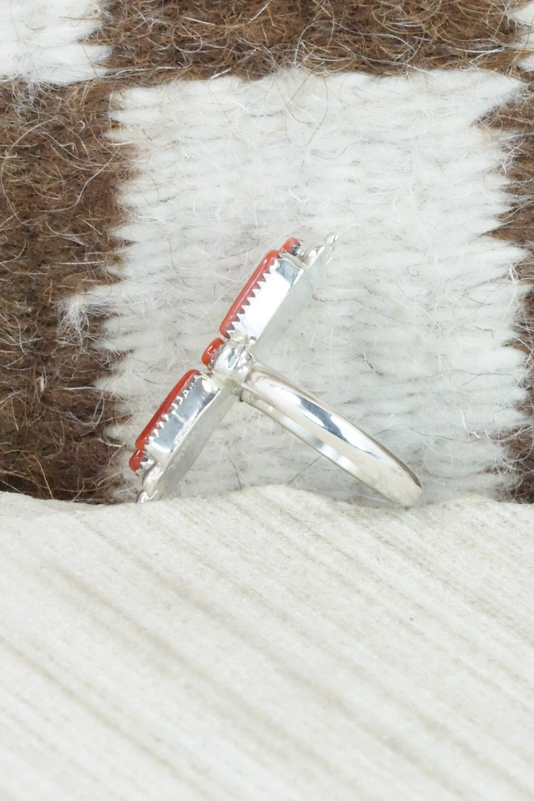 Coral & Sterling Silver Ring - Carlene Hattie - Size 7.5