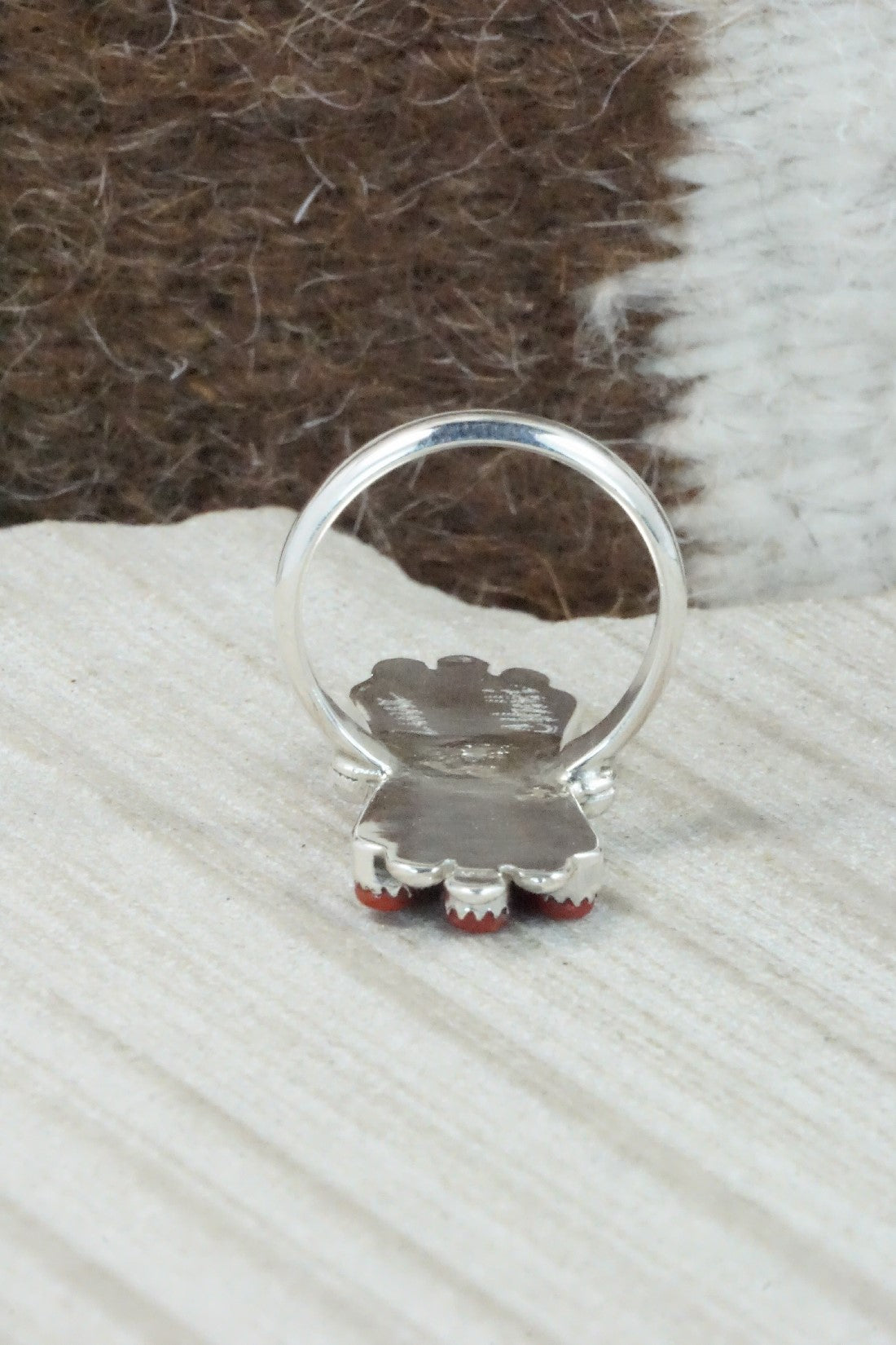 Coral & Sterling Silver Ring - Carlene Hattie - Size 7.5