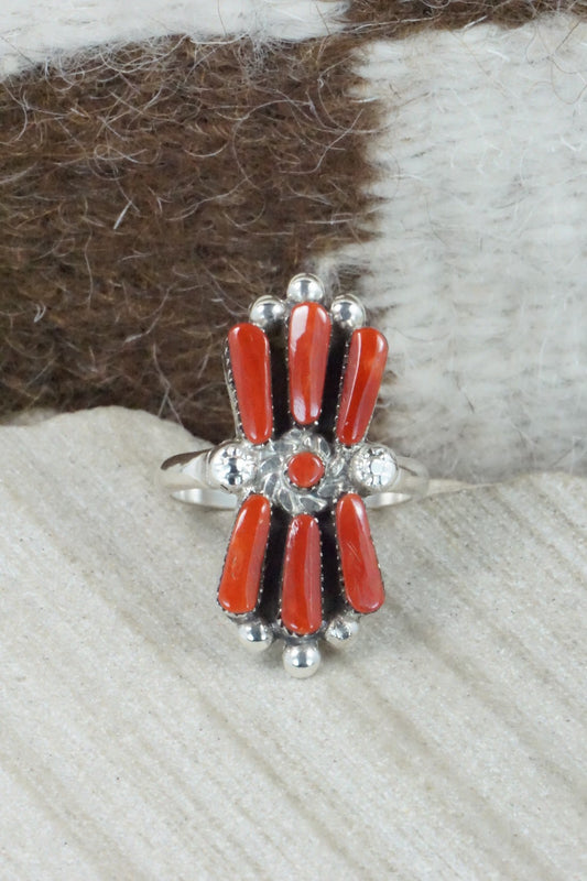 Coral & Sterling Silver Ring - Carlene Hattie - Size 8.25