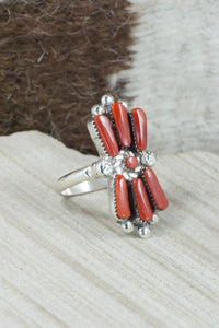 Coral & Sterling Silver Ring - Carlene Hattie - Size 8.25