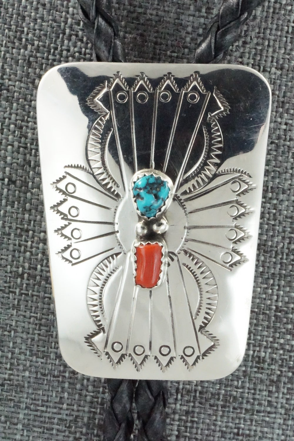 Turquoise, Coral & Sterling Silver Bolo Tie - Jolene Begay