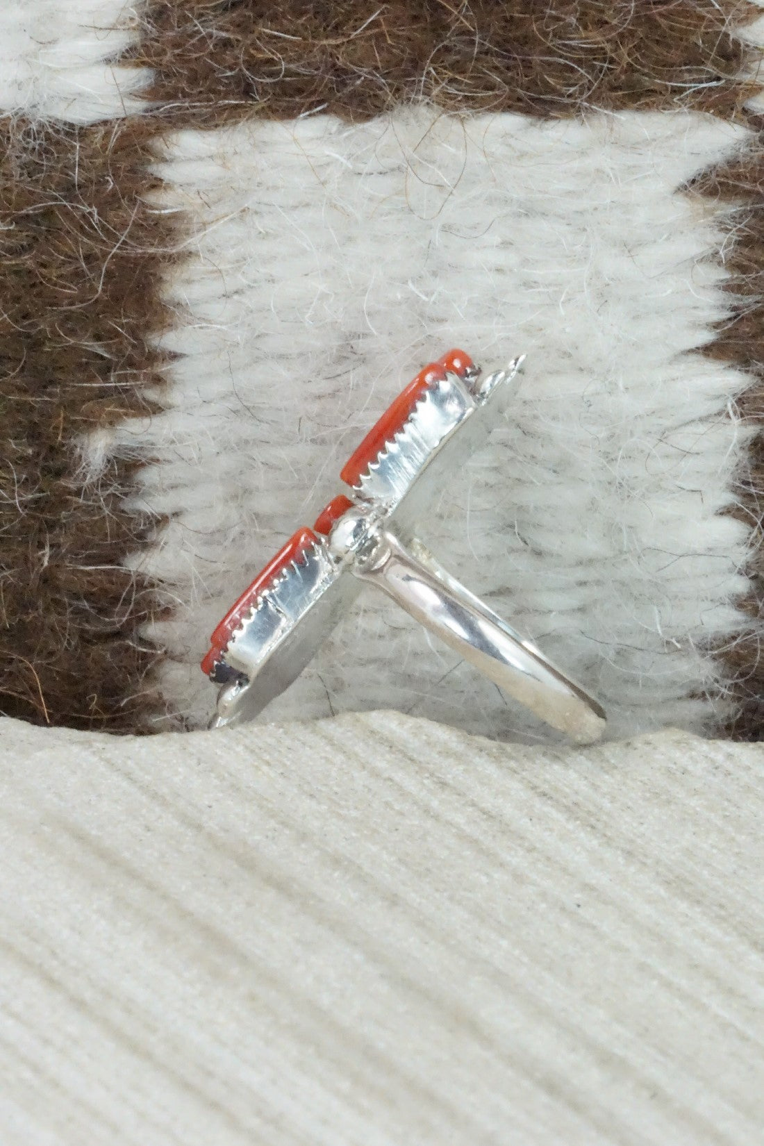 Coral & Sterling Silver Ring - Carlene Hattie - Size 6.25