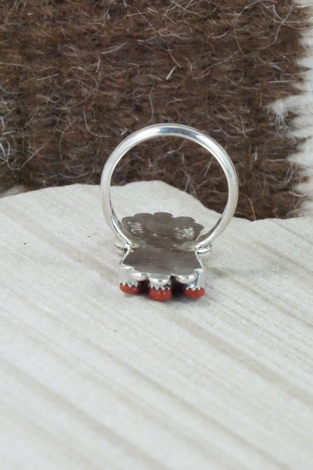 Coral & Sterling Silver Ring - Carlene Hattie - Size 6.25