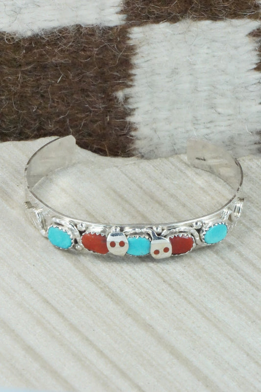 Turquoise, Coral & Sterling Silver Bracelet - Joy Calavaza