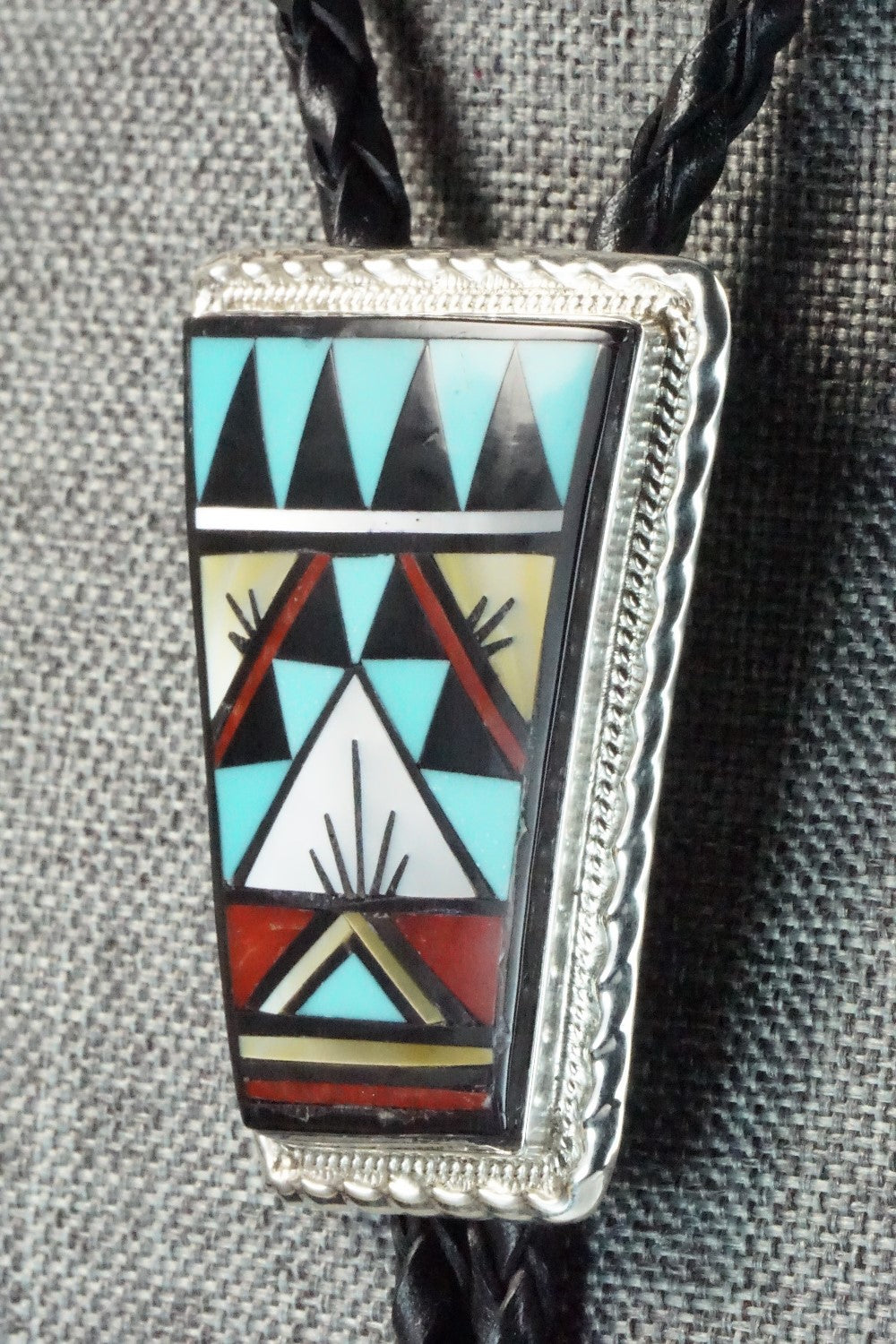 Multi Stone & Sterling Silver Inlay Bolo Tie - Rydell Yuselew
