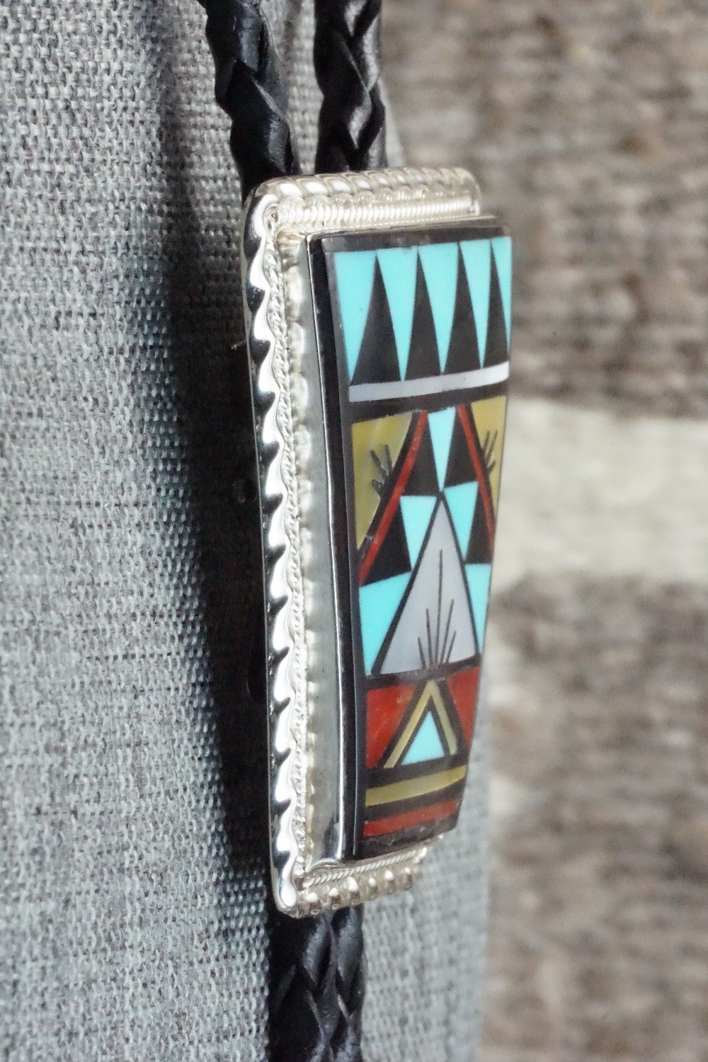 Multi Stone & Sterling Silver Inlay Bolo Tie - Rydell Yuselew