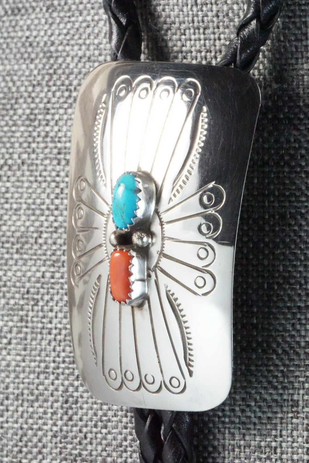 Turquoise, Coral & Sterling Silver Bolo Tie - Joann Silver