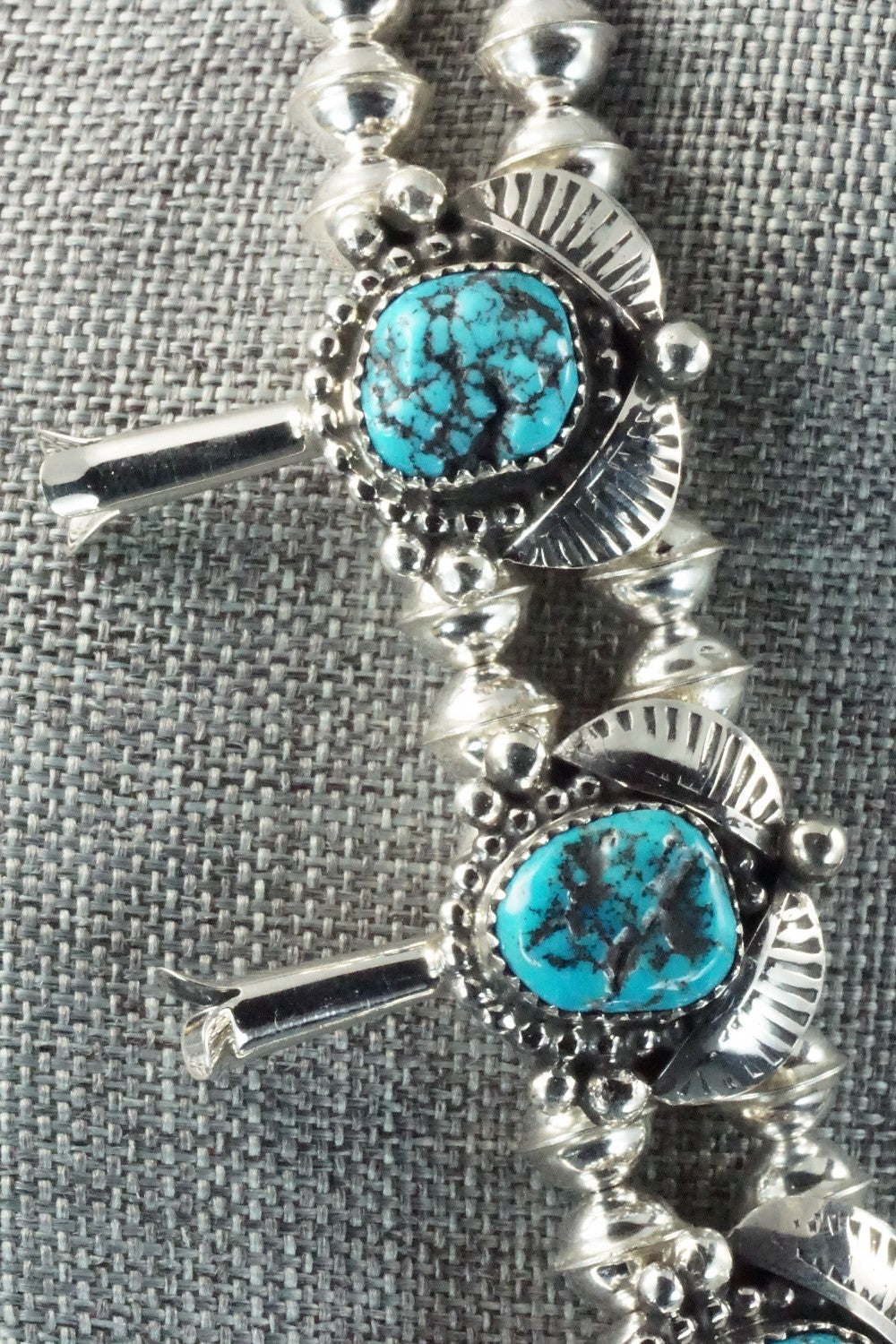Turquoise & Sterling Silver Squash Blossom Necklace and Earrings - Vernon Johnson
