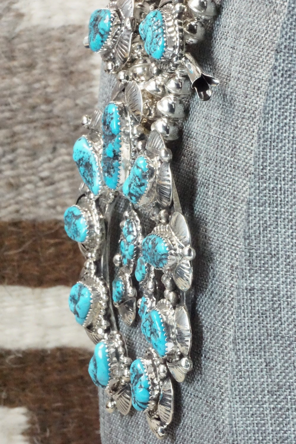 Turquoise & Sterling Silver Squash Blossom Necklace and Earrings - Vernon Johnson