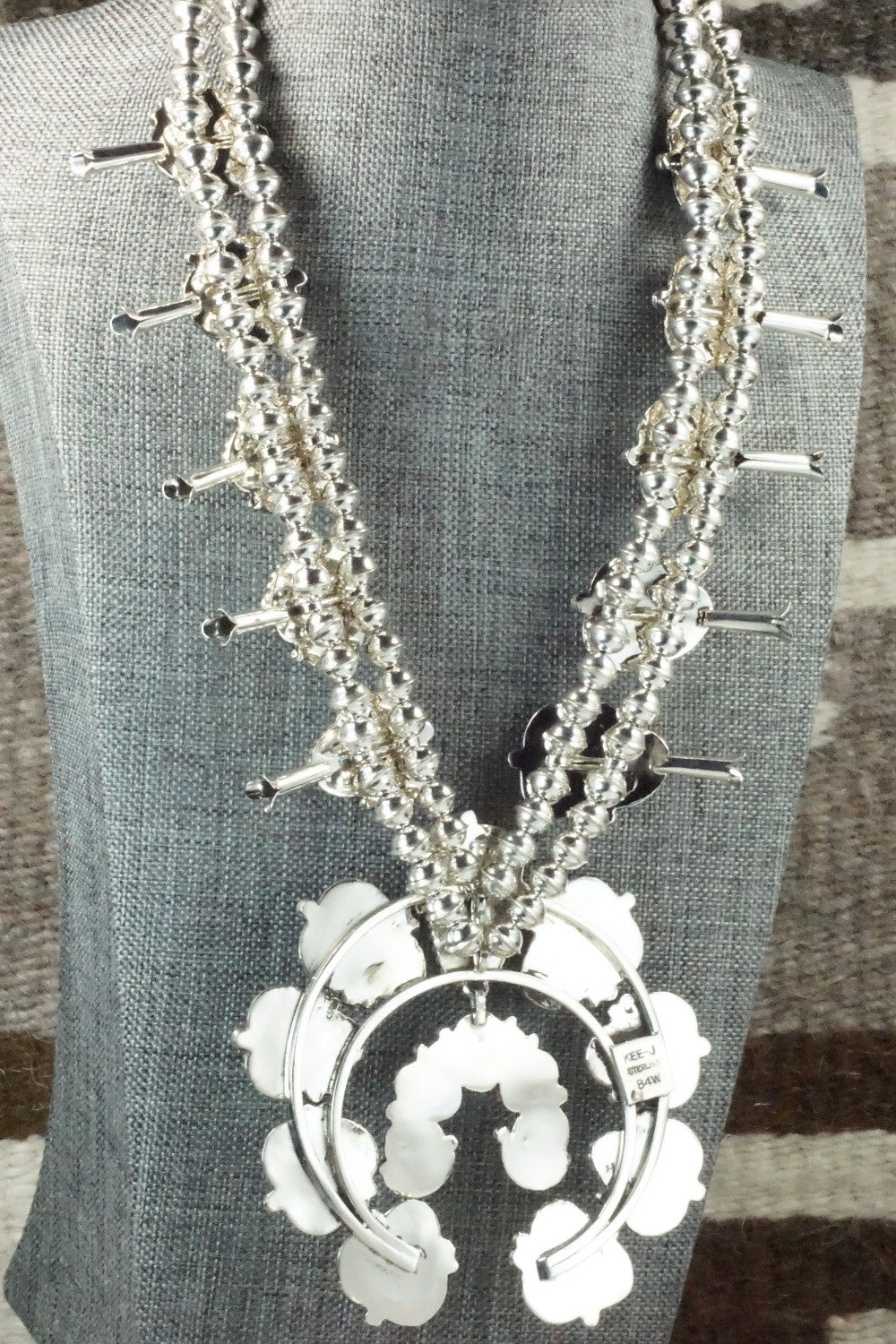 Turquoise & Sterling Silver Squash Blossom Necklace and Earrings - Vernon Johnson