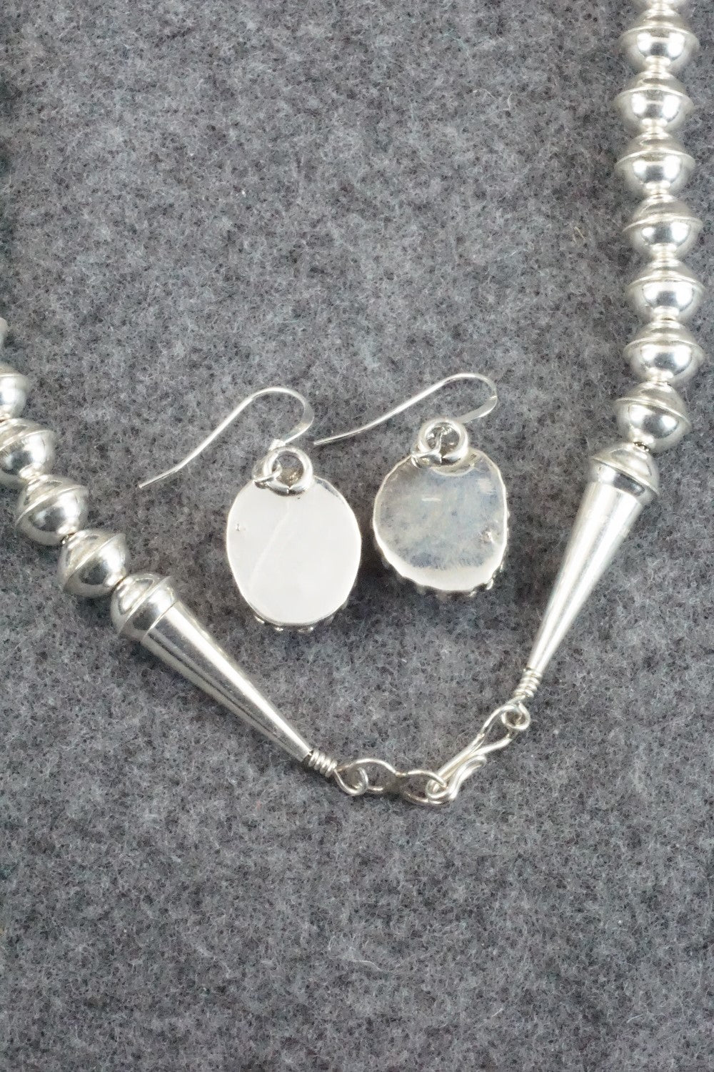Turquoise & Sterling Silver Squash Blossom Necklace and Earrings - Vernon Johnson